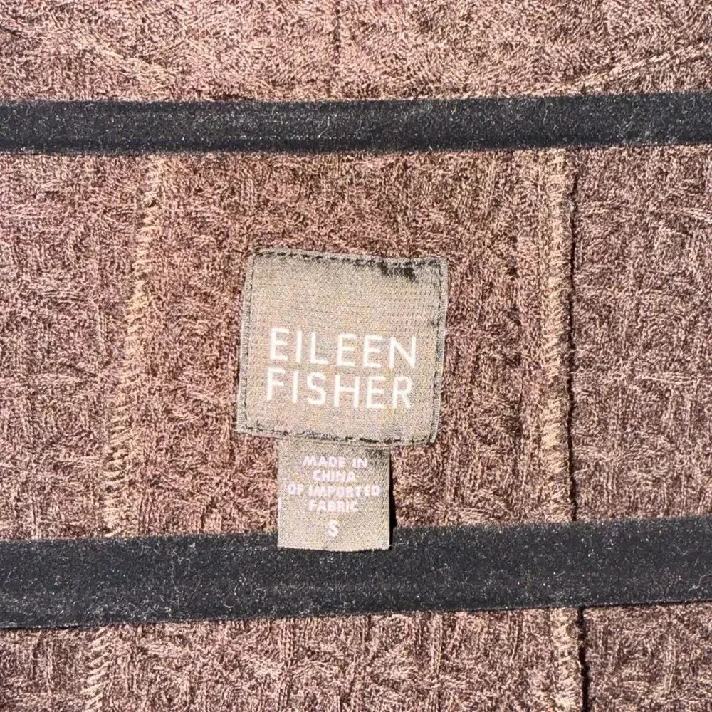 Eileen Fisher 100% Wool Open Front Chocolate Brown Cardigan Size Small